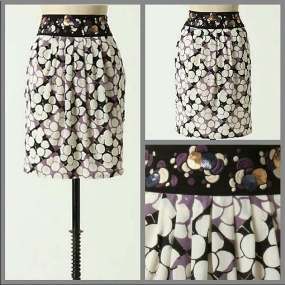 Anthro Floreat Silk Embroidered Beaded Sequin Bubbles Skirt - Picture 1 of 10